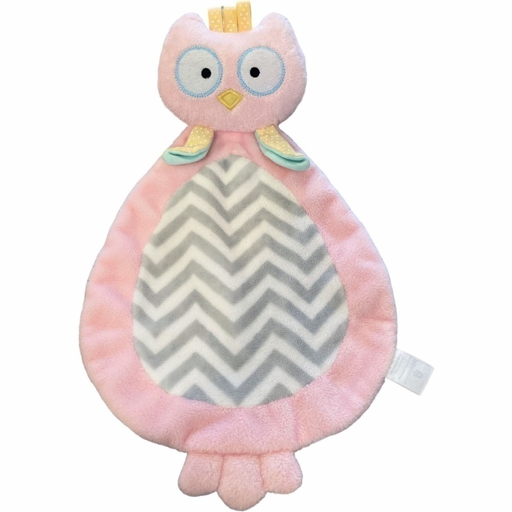 BABY Aspen Owl Lovey Security Blanket Plush HTF Pink Gray Chevron Rattle Baby To